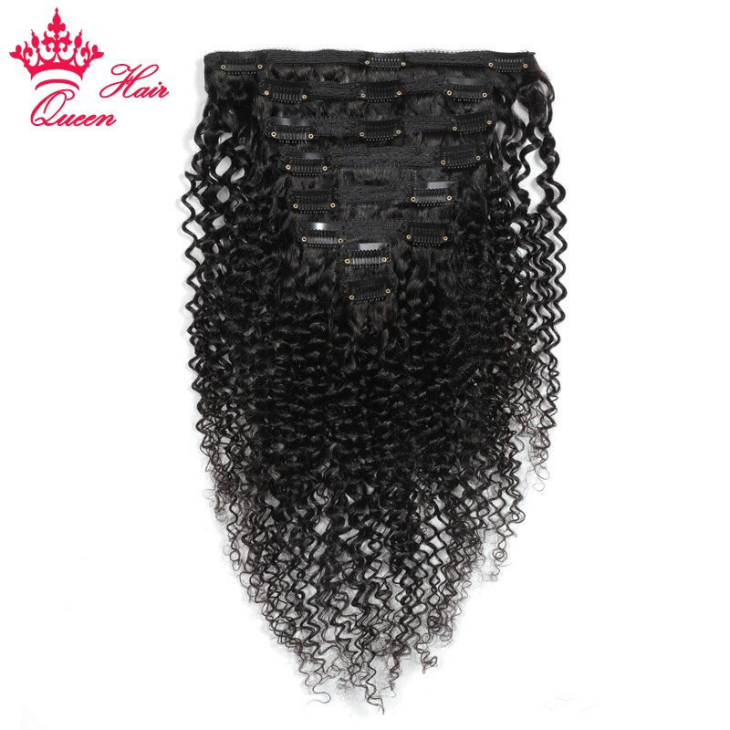 Kinky Curly Clip In Hair Extensions 100% Human virgin Unprocessed Hair For Women Natural Black Color 8 Pieces/Set Queen Hair